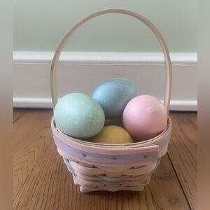 Longaberger Easter Basket Whitewashed Pastel Celebration Jellybean Small & EGGS!